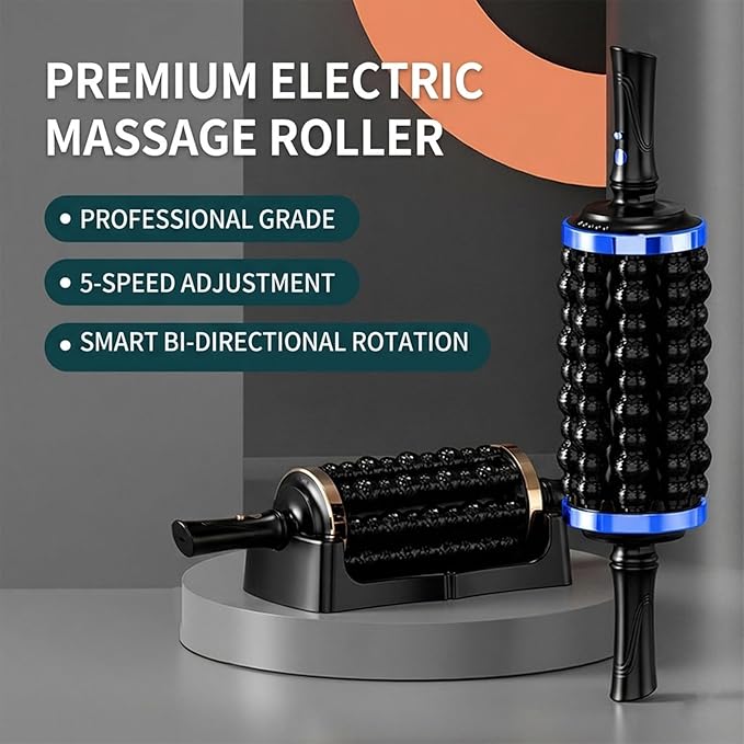 Electric Rolling Percussion Massager Deep Tissue Muscle Massager and Back Roller 5-Speed Rechargeable for Legs Foot &amp Calf Massage (Blue)
