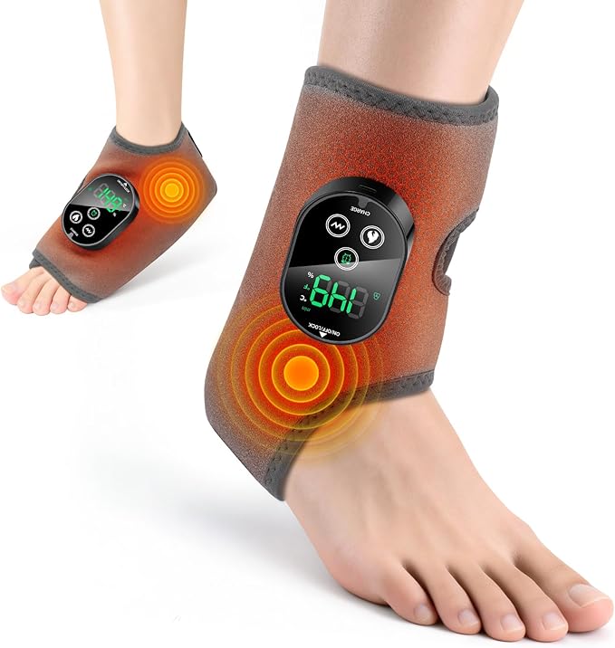 Cordless Ankle Heating Pad Foot Massager with Heat for Pain Relief Ankle Massager for Women and Men Heated Foot Brace Wrap with 6 Heat Levels and 3 Vibration Modes