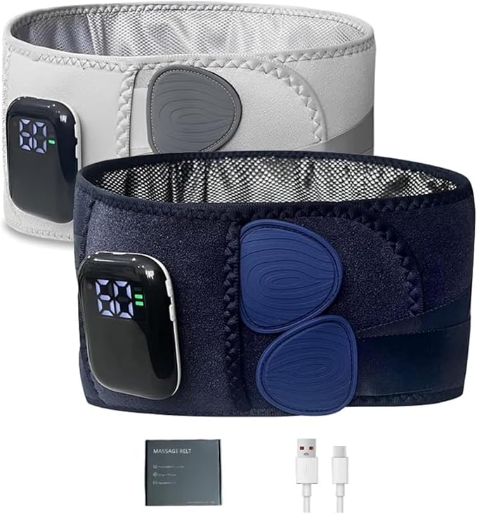 Heated Waist Massager Belt Cordless Infrared Heating Pad Waist Warmer Massager Rechargeable Multi-Functional Relaxing Lumbar Massage Device (Gray+Blue)
