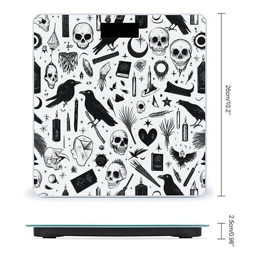 Women's Digital Bathroom Weighing Scale Automatic Switch Energy Saving Scale Smart Scale for Body Weight Gothic Trippy Moon Skull Dark Black Cat Witch Magic Spirit Board