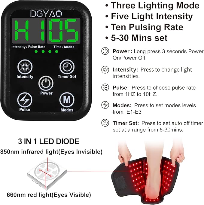 Cordless Red Light Therapy for Foot Feet Pain Relief 6000mAh Portable Cordless Near Infrared Light Therapy Ankle Devices Wearable Shose for Feet Muscle Relax Treatment Pad