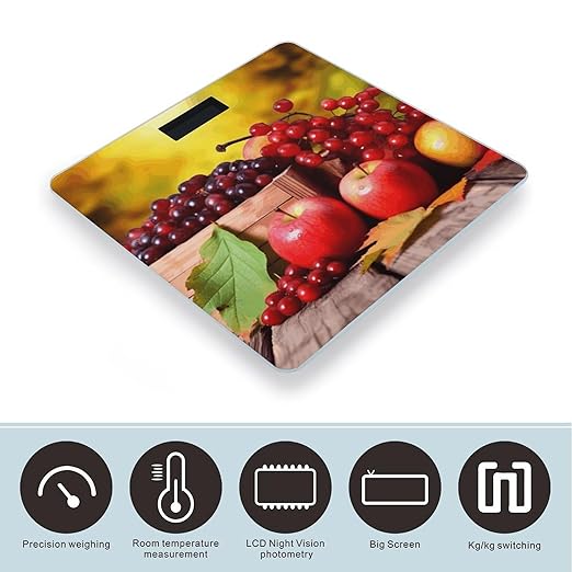 Fall Red Leaves and Fruits Bathroom ScaleHighly Accurate Digital Weighing Machine for People Bright LED Display Weight Scale for The Aldult Home Use