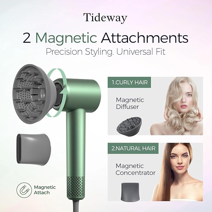 Tideway Hair Dryer Professional High-Speed Ionic Blow Dryer 110000 RPM Compact Hair Dryer with Magnetic Diffuser Fast Drying with Brushless Motor Low Noise Smart Temperature Control-H11