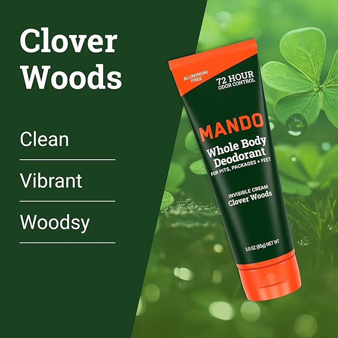 Mando Whole Body Deodorant - Men's Aluminum-Free Invisible Cream Deodorant - Clover Woods - 3.0 Oz - Pack Of 01