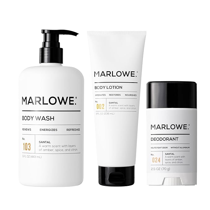 MARLOWE. Santal Body Care Set – Body Wash Lotion &amp Deodorant – Energizing Moisturizing &amp Nourishing with Natural Ingredients Warm Amber &amp Citron Scent