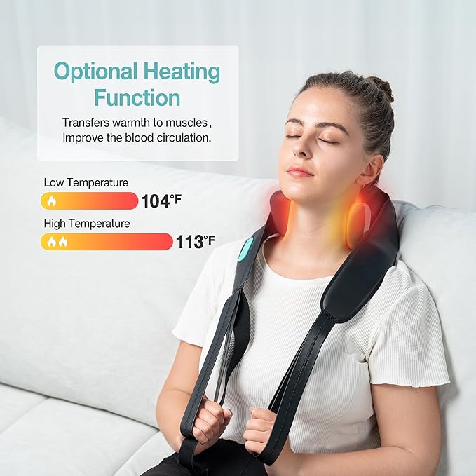 Neck and Shoulder Massager with Heat Cordless Shiatsu 4D Kneading Massage Massage Pillow for Neck Back Leg Gifts for Women Men (Black)