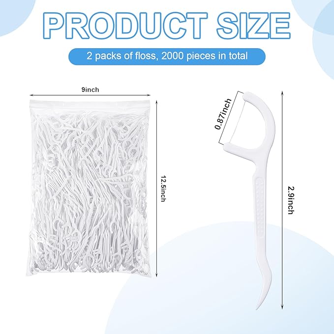 Dandat 2000 pcs Dental Floss Picks Bulk High Toughness Clean Tooth Picks Flossers Dental Floss Flossers for Teeth Cleaning Family Travel Tight Space Cleaning Plaque Remover(White)