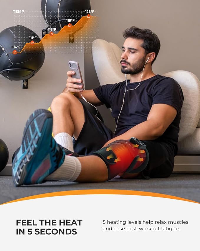 CooCoCo Red Light Therapy Knee Massager Knee Pain Relief Cordless 5000mAh Heated Knee Brace 2026 Upgraded FSA Eligible Knee Heating Pad for Men Women 70pcs Bead 660nm &amp 850nm