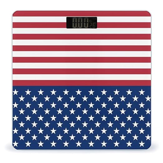 American Flag Stars Stripes Scale for Body Weight Anti-Slip Sturdy Tempered Glass Weighing Machine Highly Digital Accurate Bright LCD Bathroom Scale for Household Gift