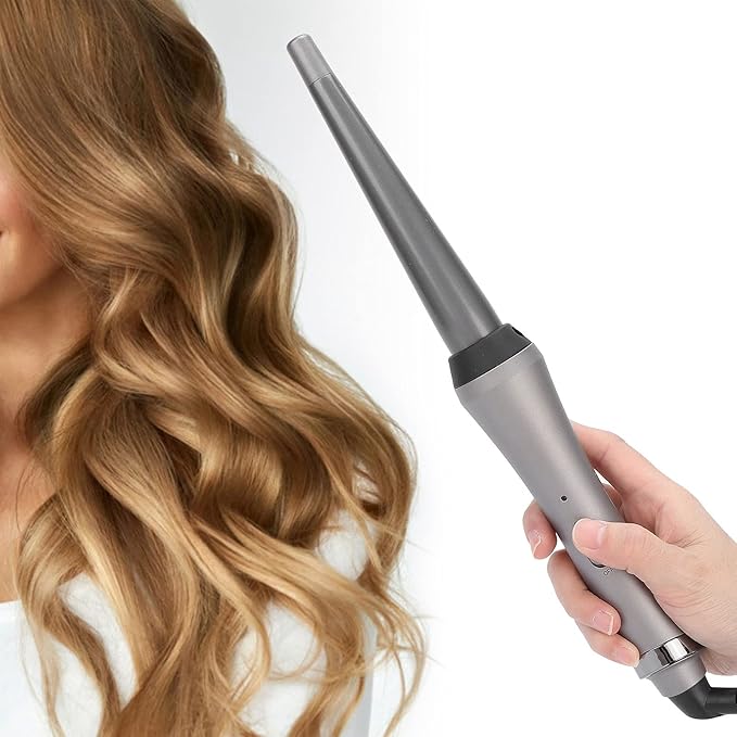 Curling Wand 0.5-1 Inch Tapered Hair Curling Iron Ceramic Wand Curler with 360° Rotatable Wire Wand Curling Iron for Short Long All Hair Type (US)