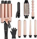 Ideal Swan 8 in 1 Curling Iron Set with Interchangeable Ceramic Curling Wand Thermal Brush &amp Flat Iron (0.35-1.25”) – Professional Hair Curler Kit for Waves Curls &amp Sleek Styles Gifts for