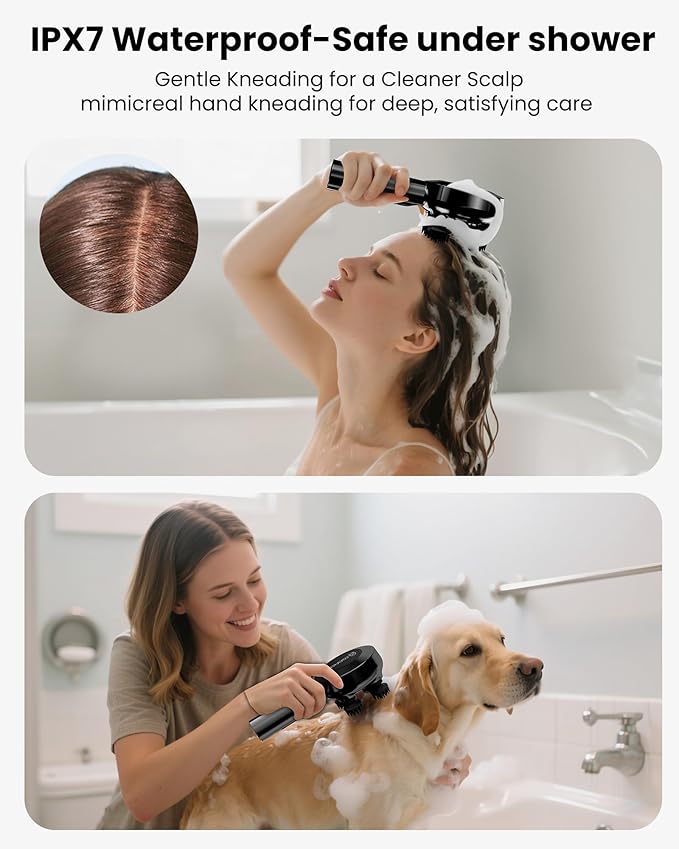 COMFIER Handheld Scalp Massager Hair GrowthCordless Hair Head Massager with 3 Modes &amp 8 Silicone ClawsIPX7 Waterproof Body Massager for Stress RelaxPet MassageHead ScratcherGifts MenWomen(Bl