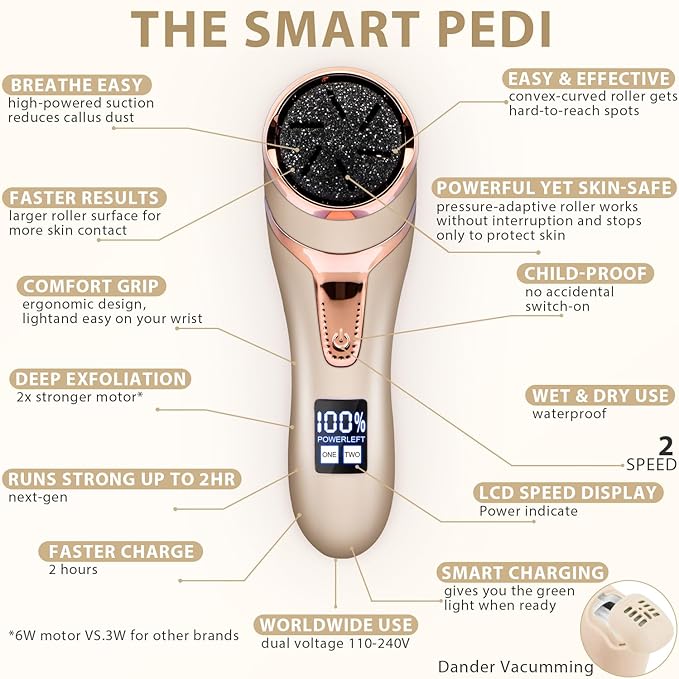 Electric Callus Remover for Feet Portable Pedicure Kit Foot File Callus Remover Rechargeable Waterproof Foot File for Foot Care Deadskin Remover with 9Head&ampLCD Display Gold