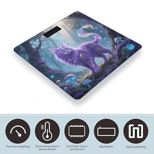 Fantasy Cat Scale for Body Weight Sturdy Tempered Glass Weighing Scales with LCD Display Accurate Digital Bathroom Scale Convenient Body Fat Smart Scales Easy Read