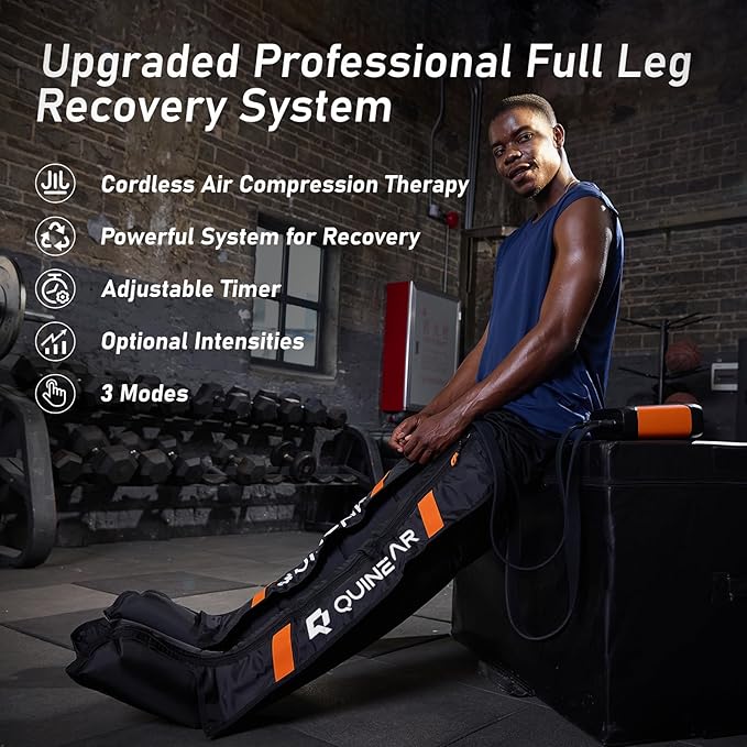 QUINEAR Professional Leg Recovery System Cordless Air Compression Boots with Sequential Compression Leg and Foot Massager Fast Recovery Therapy for Athletes FSA-HSA Eligible (Large)