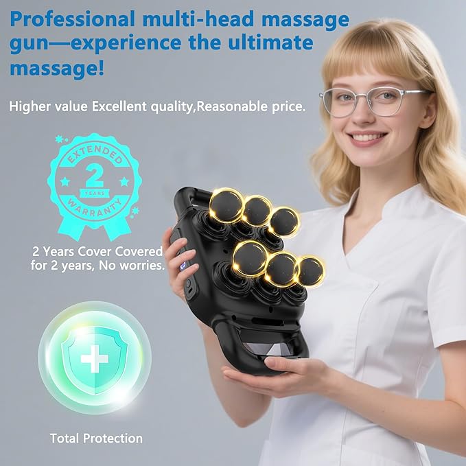 Six Head Massage Gun 50 Intensity Levels &amp 9 Massage Modes Equipped with 3 Different Massage Heads Massage Gun with Adjustable Belt Ideal Gifts for Women Men Mom and Dad