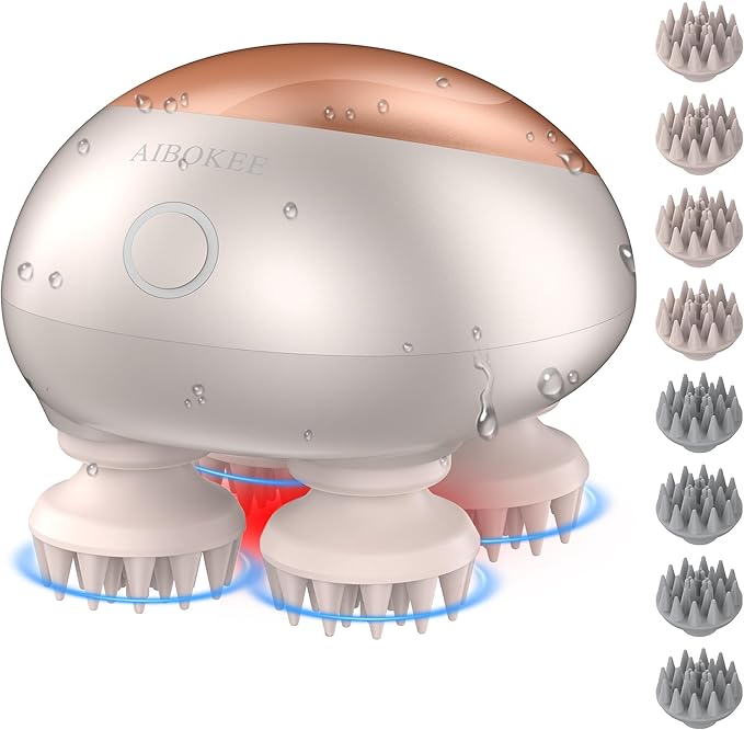 Electric Scalp Massager Portable Head Stress RelaxIPX7 Waterproof Rechargeable Head Massager Scalp Stress Relax Body for Deep Cleansing Relief Hair Growth (Gold)