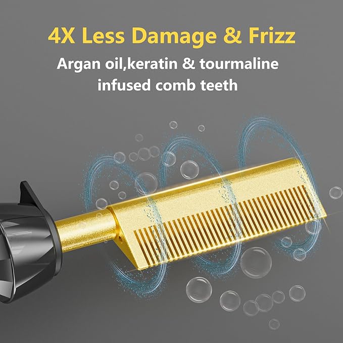 DAN Technology Ceramic Hot Comb Hair Straightener Adjustable Temperature Dual Voltage Travel Size 500°F for Hair Wigs Healthy Silky Hair Safe