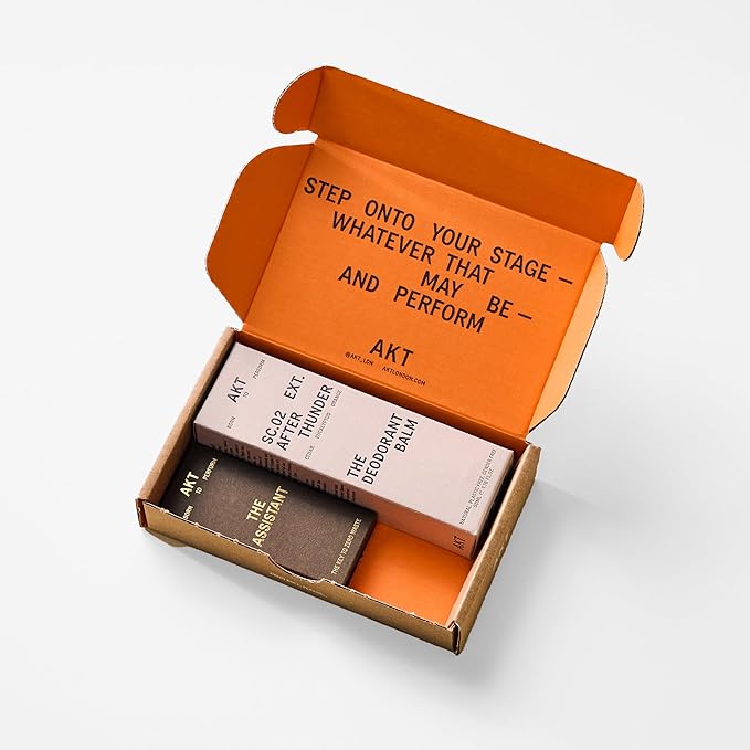 AKT THE DEODORANT BALM. Award winning multi-use natural deodorant. Plastic Free. Gender Free. Aluminium Free. 100% effective — 1 tube lasts up to 3 months. SC.02 AFTER THUNDER. 50ml/1.76 FL.OZ