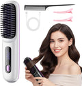 GO Brush 2026 Upgraded Cordless Hair Straightener Brush Portable Ceramic Hair Brush for Travel USB Rechargeable Mini Hair Straightening Comb for Short Long Hair 3 Temperature Settings (White)