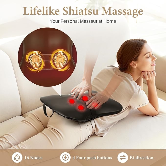 Wireless 2000mAh Shiatsu Neck and Back Massager with Heat3D Kneading Up &amp Down Rolling for Neck BackShoulder Pain ReliefPortable Deep Tissue Massage Pillow for HomeOfficeCar UseGift for Mom