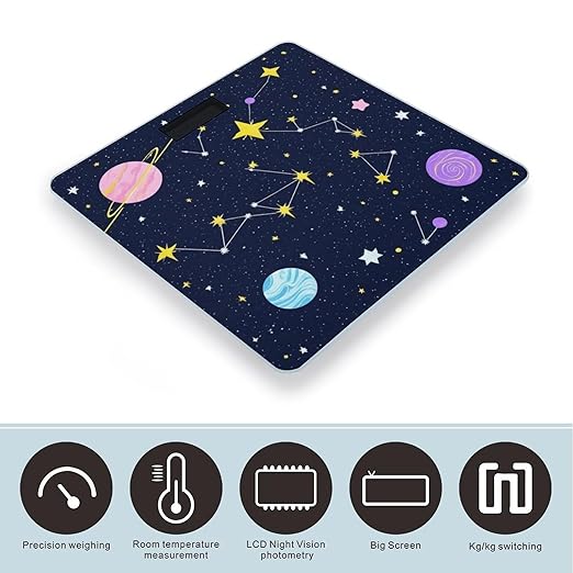 Automatic Switch Digital Bathroom Weighing Scale Smart Scale for Body Weight Blue Zodiac Galaxy Starry Night Stars Glow in The Dark Midnight