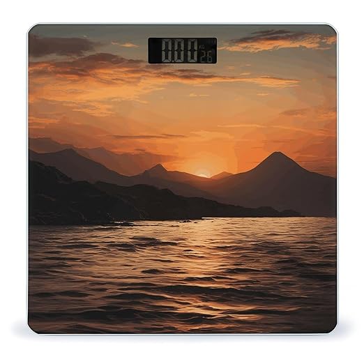 Mountain and Water at Sunset Scale for Body Weight High Precision Digital Weight Scales with LCD Display Anti-Slip Sturdy Slim Tempered Glass Bathroom Scale for Home Use