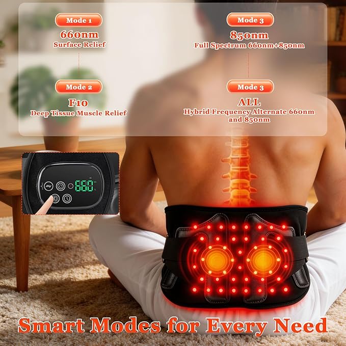 Red Light Therapy Belt for Body Cordless Red Light Therapy Wrap with Heat &amp Vibration 660nm &amp 850nm Light Modes 3 Heating Levels 5000mAh Battery Timer for Waist Back Belly Comfort