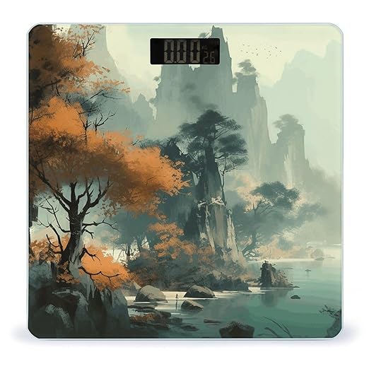 Landscapes and Trees Scale for Body Weight Anti-Slip Tempered Glass Digital Bathroom Scales Clear LCD Display Weighing Scale Safe Rounded Corners Smart Scales