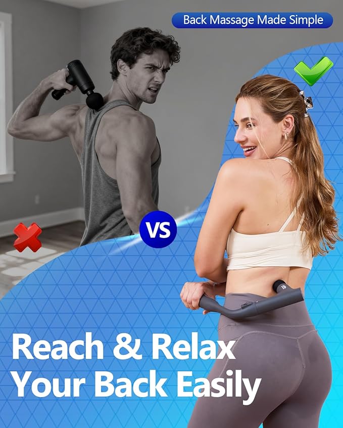 3-in-1 Detachable Massage Gun Deep Tissue Ergonomic Extension Handle Back Massager for Pain Relief Portable Percussion Muscle Massager for Shoulder Thigh Waist &amp Neck FSA-HSA Eligible
