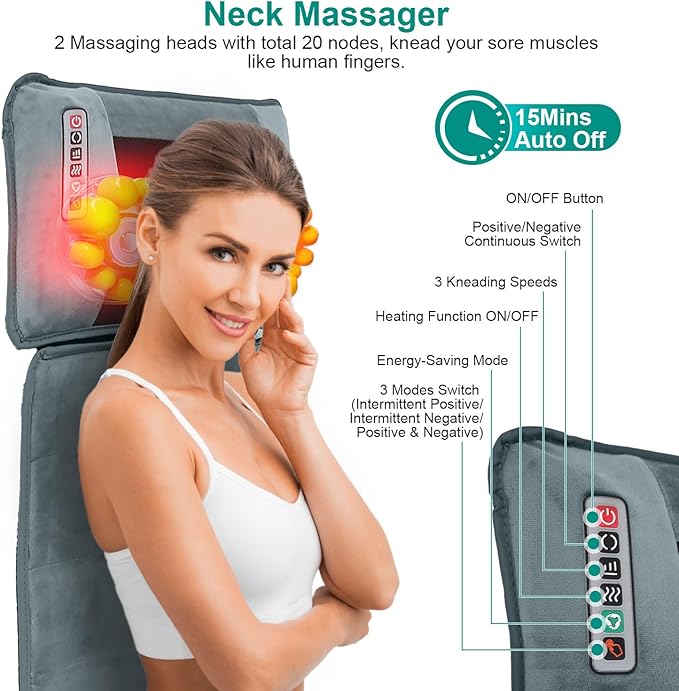 KOCASO Full Body Massage Mat with Heat - 10 Vibration Motors &amp 9 ModesBack Massager Neck Massager with with Neck Massage Pillow Timer Anti-Slip Bottom