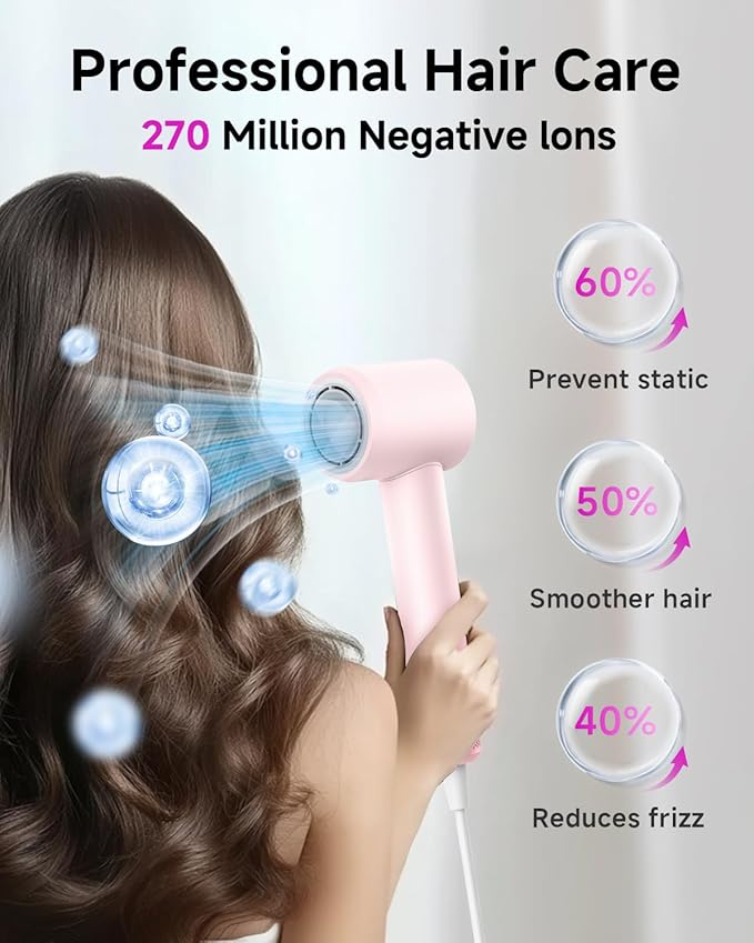 Hair Dryer with Comb &amp Diffuser Attachment for Curly Hair PLUZZ 200M Negative Ionic Blow Dryer Brush High-Speed Brushless Motor Hairdryer Fast Portable Travel Hair Dryers Quiet Women/Men/Kids