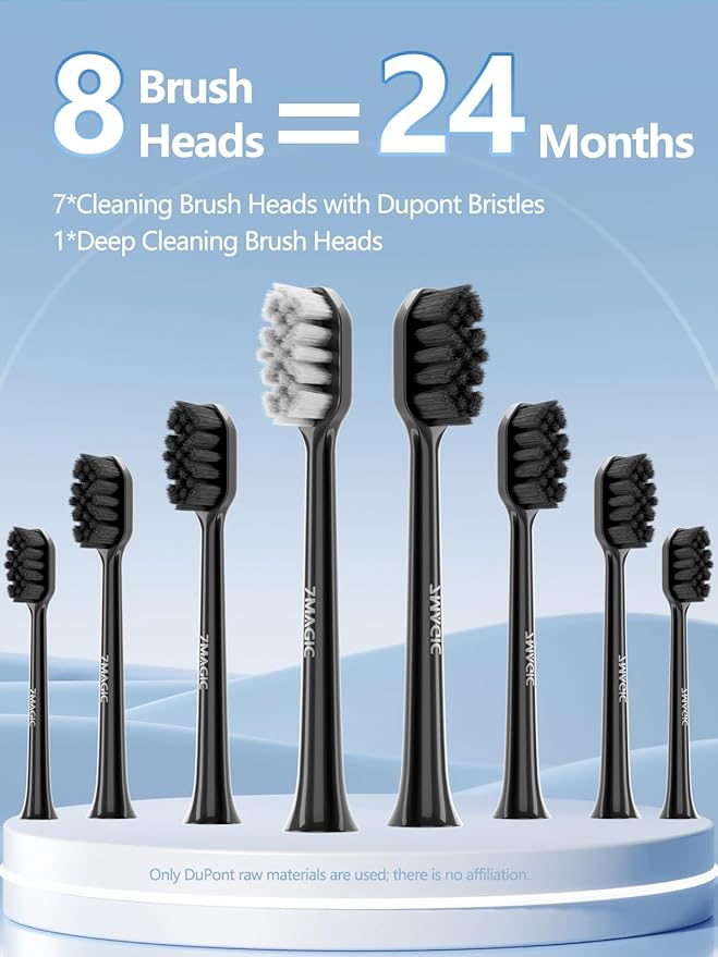 7MAGIC Sonic Electric Toothbrush for Adults and Kids - Up to 180 Days Runtime 42000 VPM Powered Toothbrush 5 Modes &amp 3 Intensities for Sensitive Teeth &amp Braces Includes 8 Brush Heads Black