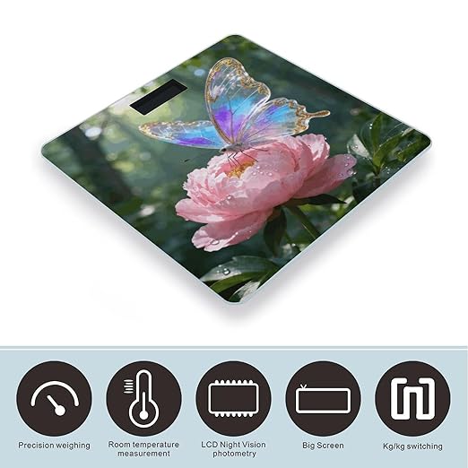 Flower Butterfly Smart Scale for Body Weight Digital Bathroom Scale Toughened Glass Weight Scale with Large LCD Backlight Display High Precision Scales Weighing Machine
