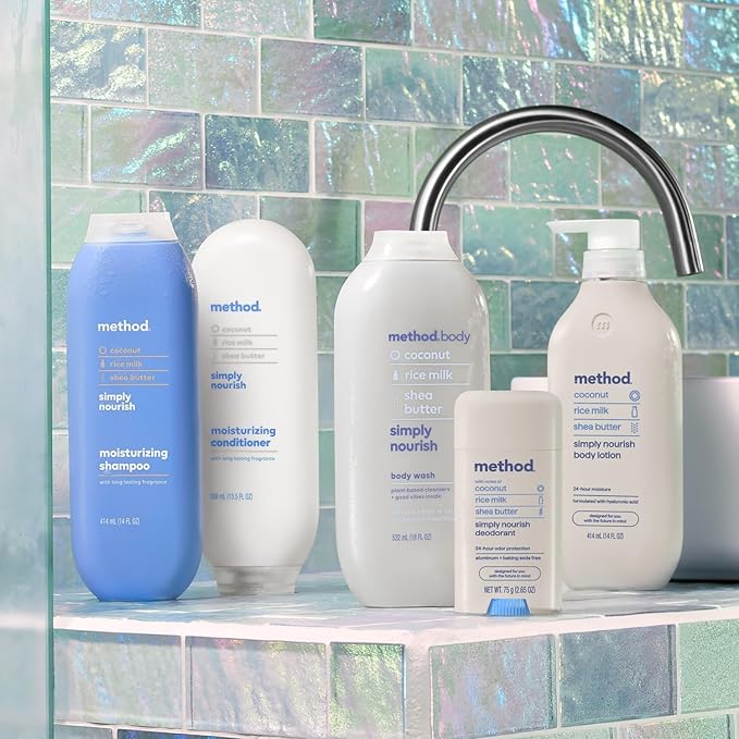 Bundle of Method Pure Peace Body Wash 18 oz (Pack of 1) + Method Simply Nourish Body Lotion 14 oz (Pack of 1)