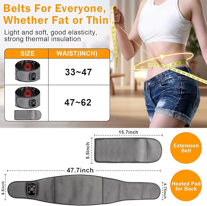 Cordless Heating Pad for Back Pain Relief Lumbar Massaager with Heat Heated Back Belt Abdomen Warmer Lumbar Support Rechargeable Heating Massage