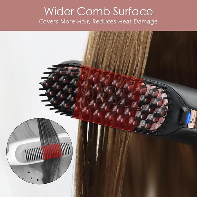 Tome Steam Straighteners for Hair Negative Ion Hair Straightener Brush with 2 Steam Levels 428°F High Heat Electric Hot Comb for Thick &amp Curly Hair Anti-Scald Steam Brush for Women Black