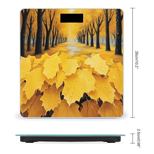 Autumn Yellow Leaves Scale for Body Weight Anti-Slip Tempered Glass Digital Bathroom Scales Clear LCD Display Weighing Scale Safe Rounded Corners Smart Scales