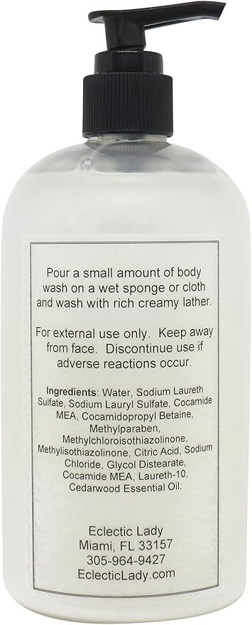Eclectic Lady Liquid Pearl Body Wash - Cedarwood Essential Oil Scent 3-in-1 Use For Bubble Bath Hand Soap &amp Body Wash Phthalate-Free Cedarwood Essential Oil Fragrance Handcrafted in USA (16 oz)