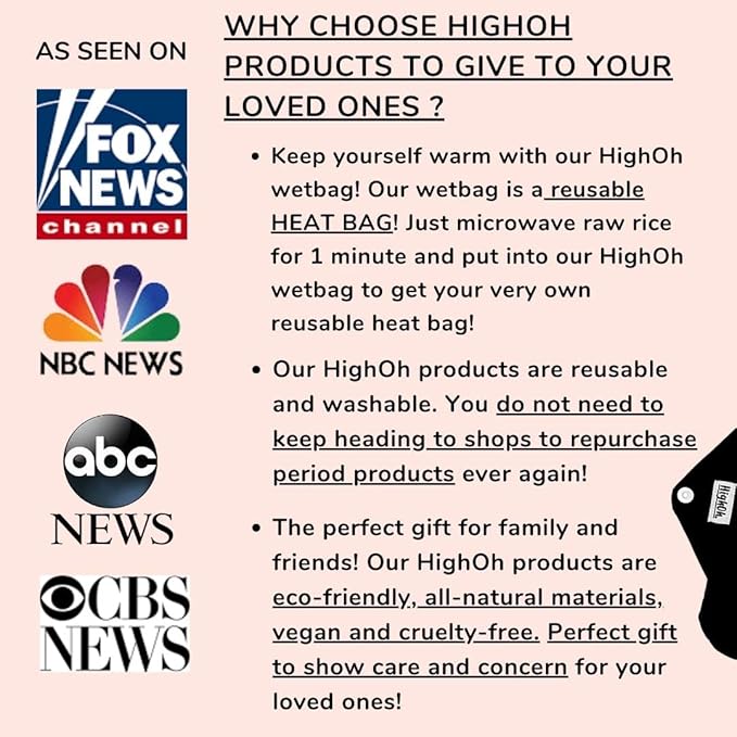 HighOh™ Period Starter Kit | Soft Washable Charcoal Bamboo Menstrual Pad | Bladder Support &amp Incontinence Pads | Reusable Sanitary Napkins | Six Medium Flow Pads &amp 1 Free Waterproof Wetbag