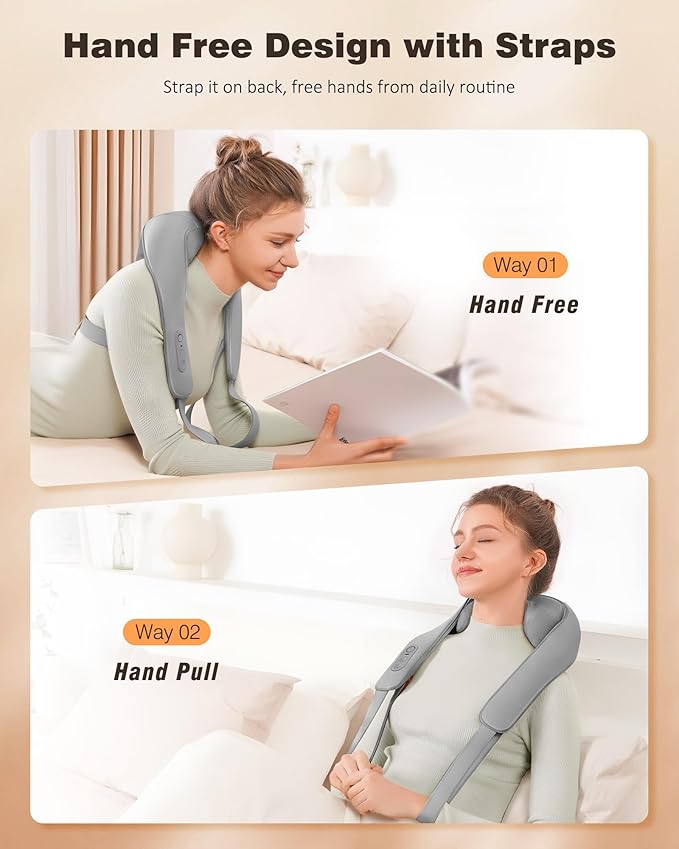 KNQZE Neck and Shoulder Massager with Heat Cordless Back and Neck Massager Upgraded Graphene Heating 4D Shiatsu Deep Kneading Massage for Shoulder Back Pain Relief (Gray)