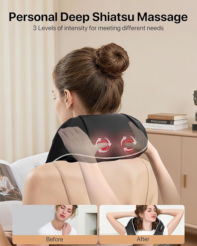 ALLJOY Shiatsu Neck and Back Massager with Heat Deep Tissue Kneading Electric Massager for Shoulder Lumbar and Leg Pain Relief Self-Care Wellness Gifts for Women Men Mom Dad