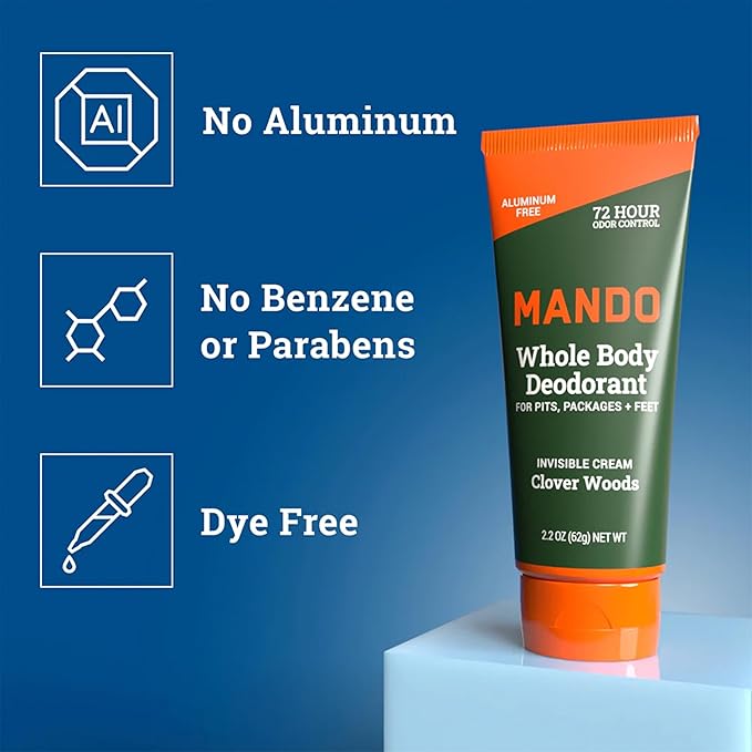 Mando Whole Body Deodorant - Men's Aluminum-Free Invisible Cream Deodorant - Clover Woods - 3.0 Oz - Pack Of 01