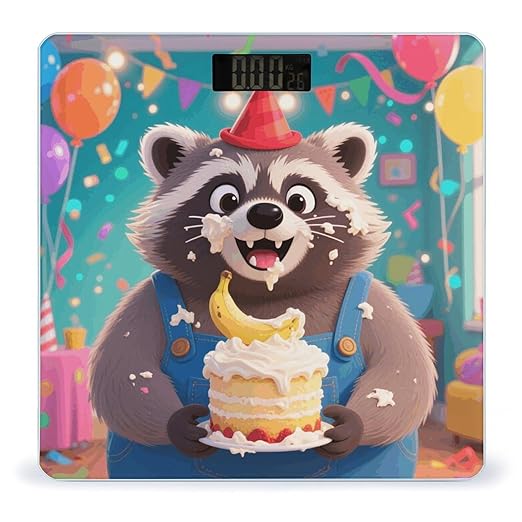 Cute Raccoon Scale for Body Weight Sturdy Tempered Glass Weighing Scales with LCD Display Accurate Digital Bathroom Scale Convenient Body Fat Smart Scales Easy Read
