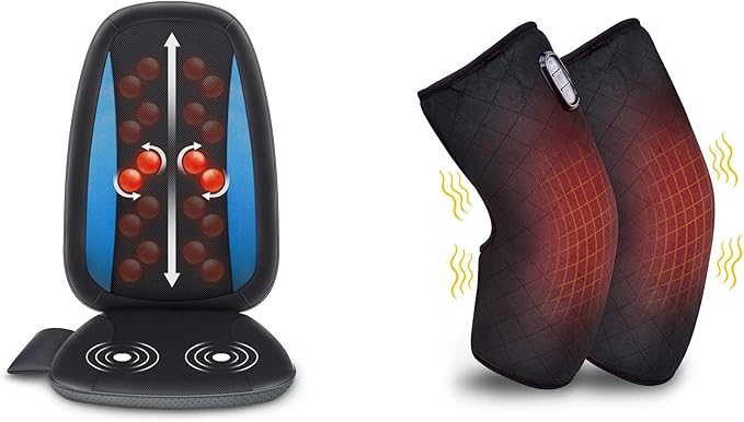 Comfier Back Massager Knee Massager Bundle | Deep Tissue Kneading Massage Seat Cushion Massage Chair Pad for Full Back Pain Relief Electric Body Massager for Home or Office Chair use
