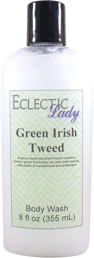 Eclectic Lady Liquid Pearl Body Wash - Green Irish Tweed Scent 3-in-1 Use For Bubble Bath Hand Soap &amp Body Wash Phthalate-Free Green Irish Tweed Fragrance Handcrafted in USA (8 oz)
