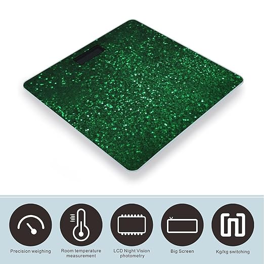 Green Sequin Sparkle Scale for Body Weight High Precision Digital Weight Scales with LCD Display Anti-Slip Sturdy Slim Tempered Glass Bathroom Scale for Home Use
