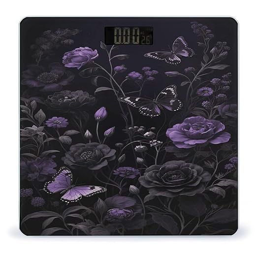 Dark Floral Butterfly Weight Scale Large Bathroom Scales Digital Weight with Bright LED Display Non Slip Automatic Weighing Scale Fashion Weighing Machine for Body