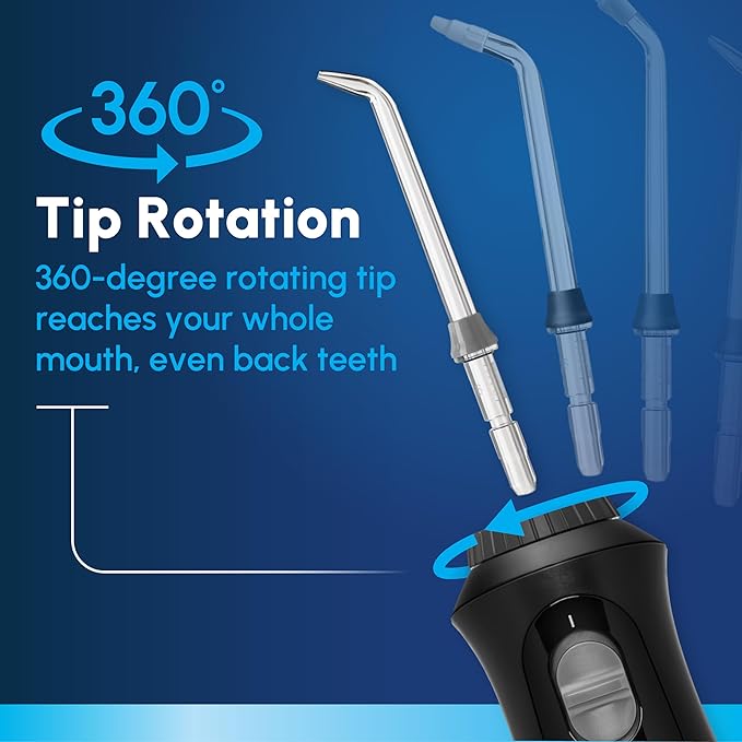 Waterpik Cordless Pearl Rechargeable Portable Water Flosser for Teeth Gums Braces Care and Travel Extra Quiet 4 Flossing Tips - ADA Accepted WF-13 Black Amazon Exclusive