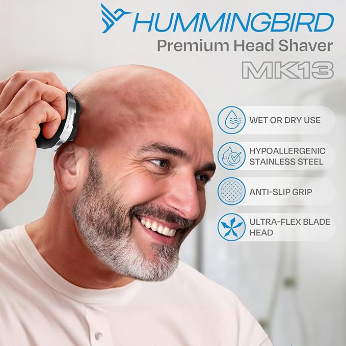 HUMMINGBIRD MK13 Premium Head Shaver - 7 Blade Electric Razors for Men Cordless USB-C Rechargeable Waterproof Head Shaver with Two Additional Magnetic Replacement Blades